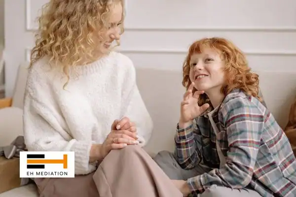 Happy mother and child after sorting child arrangements mediation Newhaven