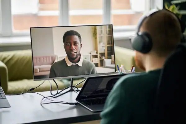 Man attending online mediation Newhaven MIAMS session